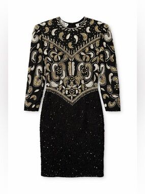 Scala Black Beaded Pearl Sequin Dress Size S